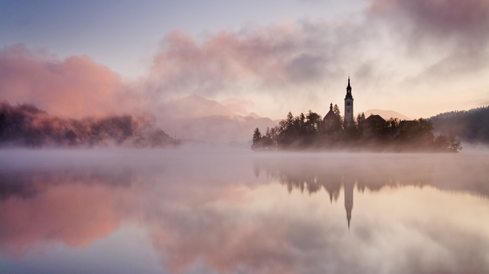 tower, sky, lake, landscape