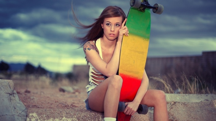 girl, skateboard