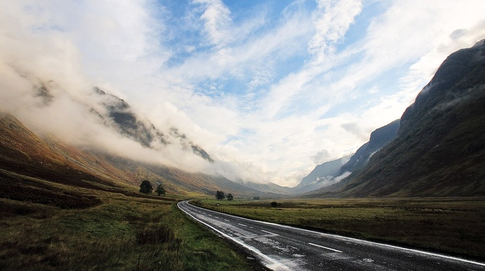 landscape, road, mountain