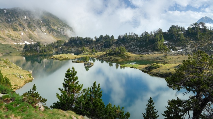 reflection, nature, trees, landscape, mountain, lake