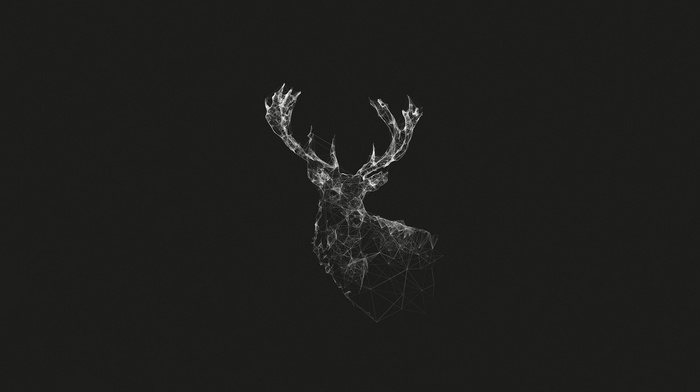 monochrome, abstract, deer, geometry, gray, lines, digital art, stags, artwork, simple, nature, wireframe, animals