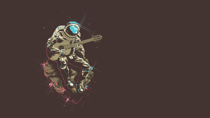 asteroid, astronaut, guitar, minimalism, space
