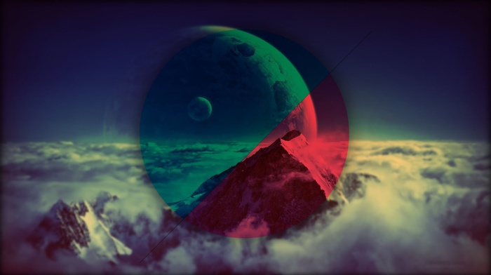 mountain, space, geometry, vignette, shapes, colorful, planet, polyscape, circle
