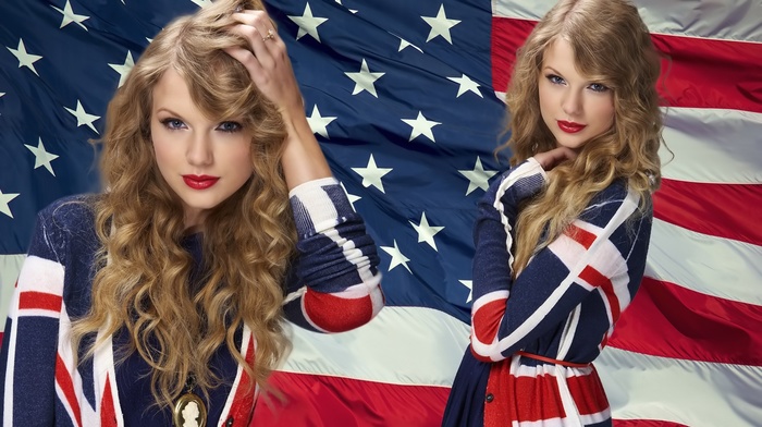 blonde, Taylor Swift, girl, american flag