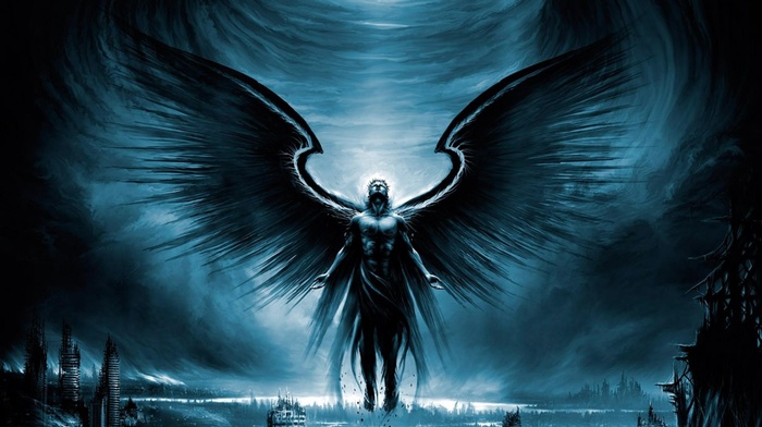 blue, digital art, wings, angel, apocalyptic, vitaly s alexius