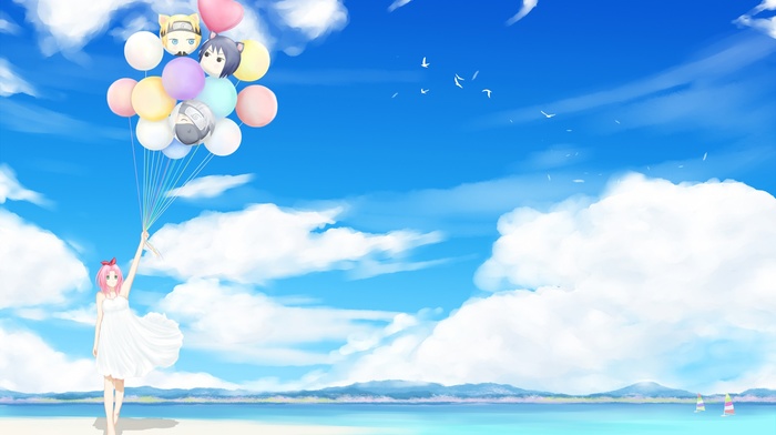 anime, balloons, Naruto Shippuuden, Haruno Sakura, birds, clouds