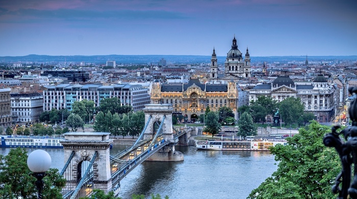 bridge, cities, street, river