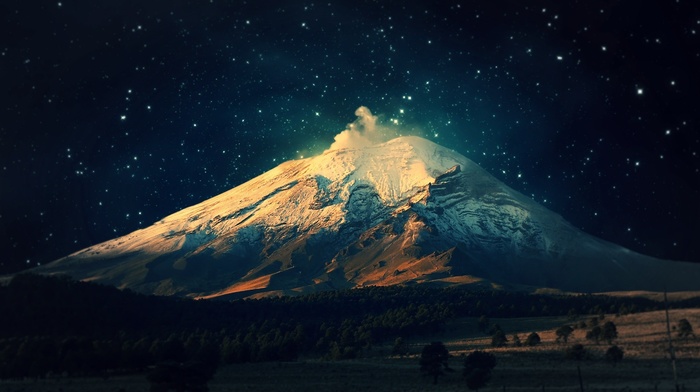 night, landscape, mountain