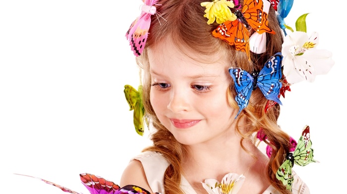 girlie, children, sight, background, photo, white, flowers