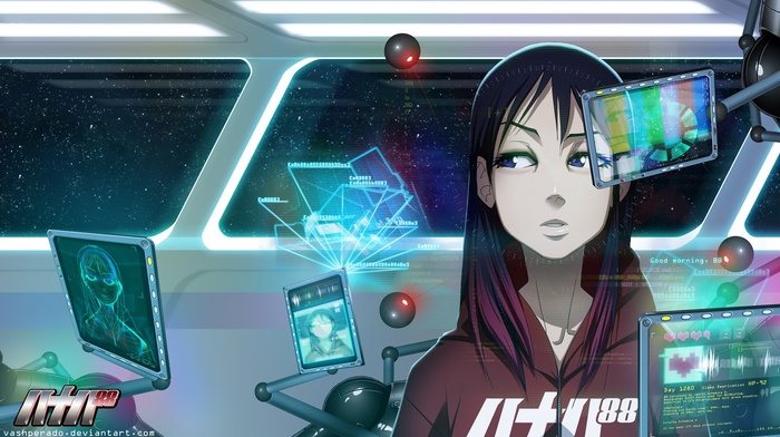 88 girl, cyberpunk, interfaces, spaceship, original characters, futuristic, anime girls, vashperado