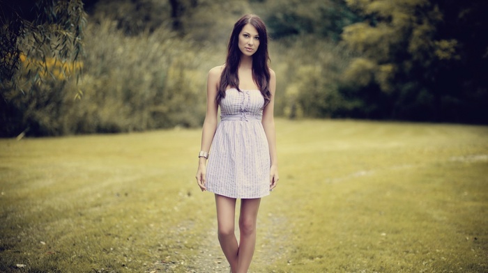 dress, girl, girl outdoors, brunette, long hair
