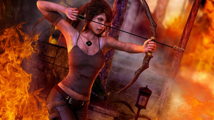 fire, video games, Tomb Raider, girl, game