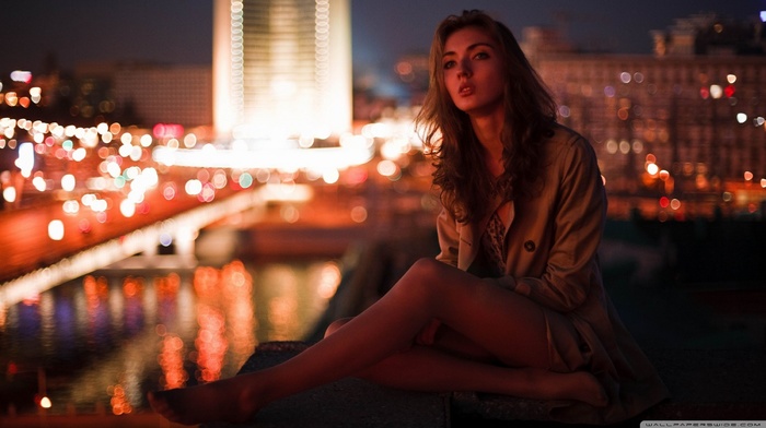 city, sitting, girl