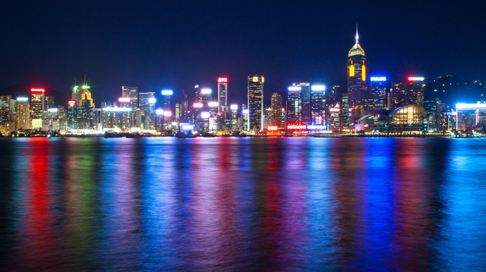 rainbow, cities, evening, sea, light, China