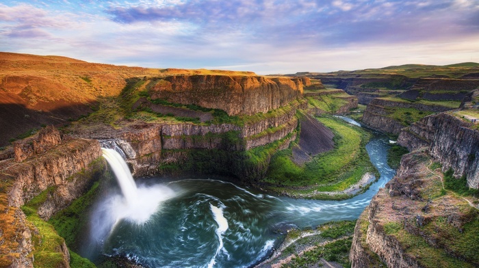 waterfall, river, rock, landscape