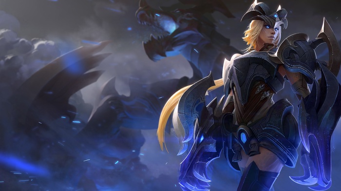 dragon, knights, Shyvana, League of Legends, blonde