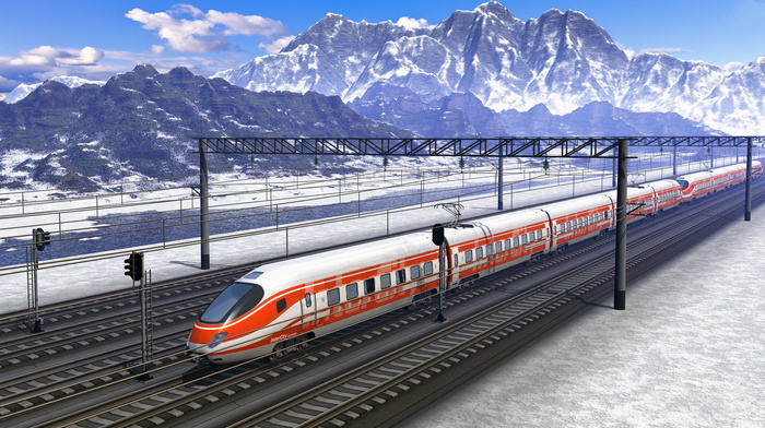 train, beautiful, mountain, speed, nature, snow