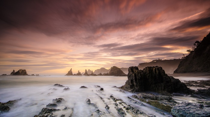 mist, landscape, rock