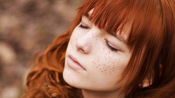 freckles, girl, redhead, depth of field