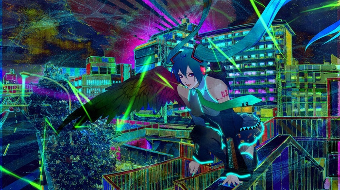 wings, Vocaloid, colorful, Hatsune Miku