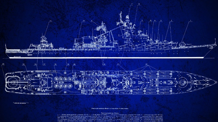 Russian Navy, Slava class, ship, blueprints