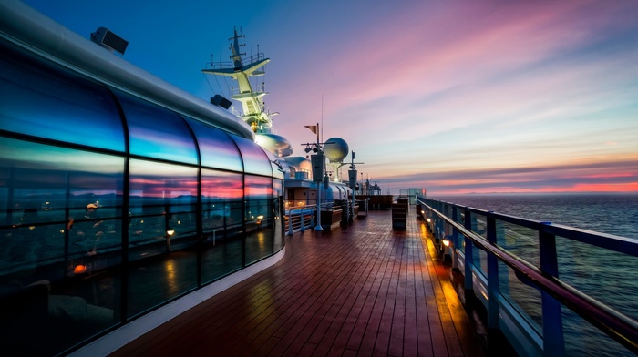 reflection, sunset, sea, boat