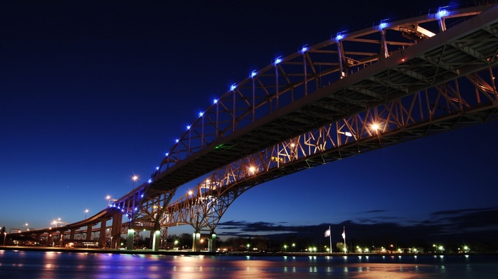 bridge, water, sky, stunner, lights, lighting, night, Canada