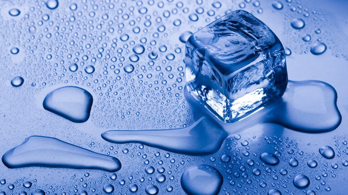 wet, melting, ice cubes, water drops, ice, blue