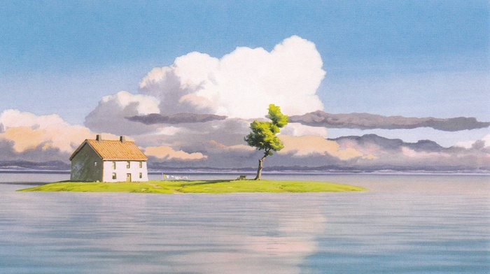 house, painting, island