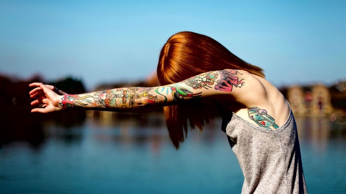 tank top, tattoo, redhead