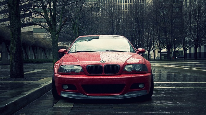 city, car, rain, BMW
