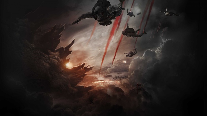 war, airborne, Godzilla