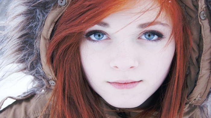 redhead, cold, blue eyes, girl, face