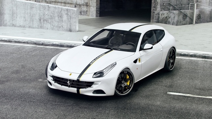 white, cars, sportcar, Ferrari, gray background, road, Italy