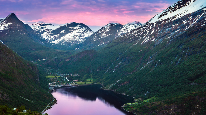 bay, nature, snow, mountain, Norway
