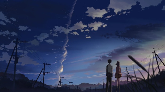 utility pole, Makoto Shinkai, power lines, 5 Centimeters Per Second, anime, artwork