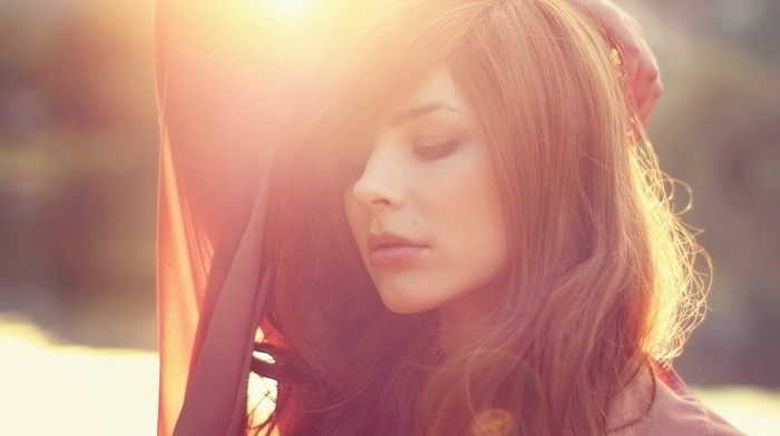 girl, brunette, face