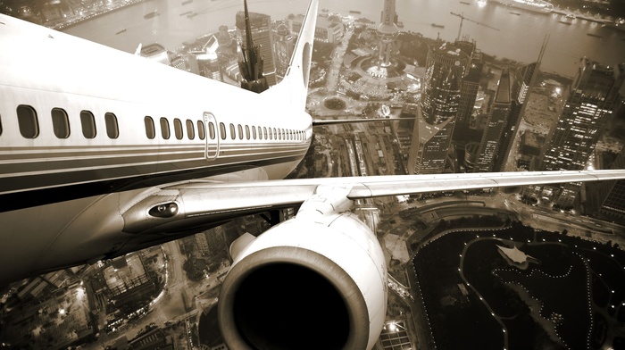 city, China, aircraft, airplane, background, white, black