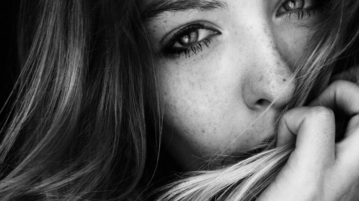 girl, monochrome, face