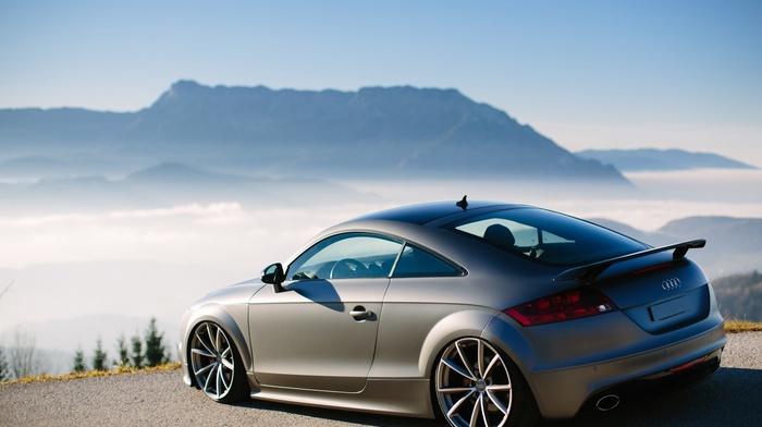 parking, mountain, Audi, mist, Alps, nature, cars, wheels, photo