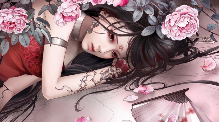 anime, anime girls, tattoo, original characters
