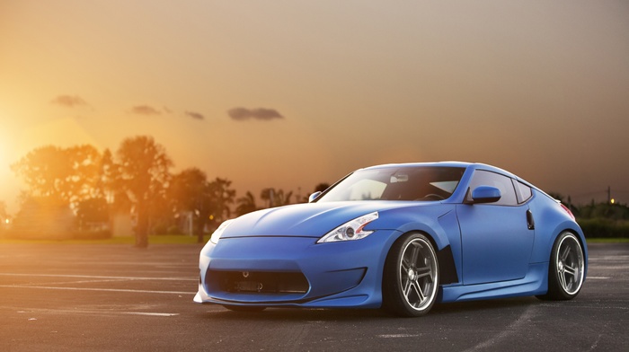 cars, Sun, sunset, Nissan, tuning, blue