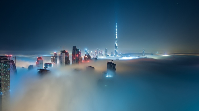 cityscape, building, Dubai, mist
