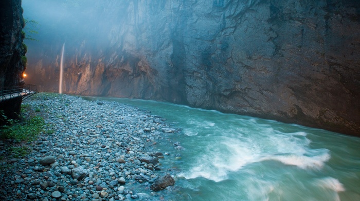 waterfall, river, stones