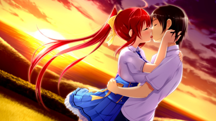 kissing, school uniform, Ano Harewataru Sora yori Takaku, Akatsuki Arisa, visual novel, anime