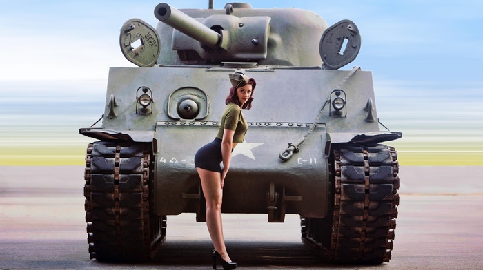 girl, World War II, M4 Sherman, pinup models