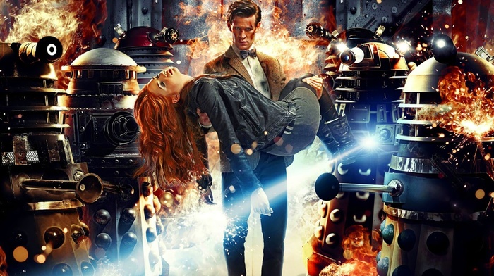 Amy Pond, fantasy art, Eleventh Doctor, Karen Gillan, Doctor Who, Matt Smith, Daleks