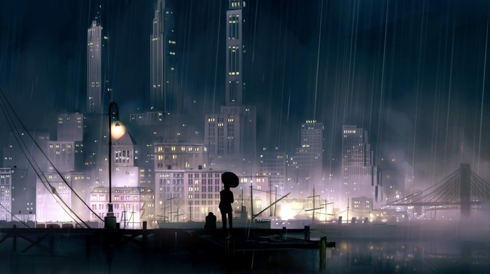 anime girls, city