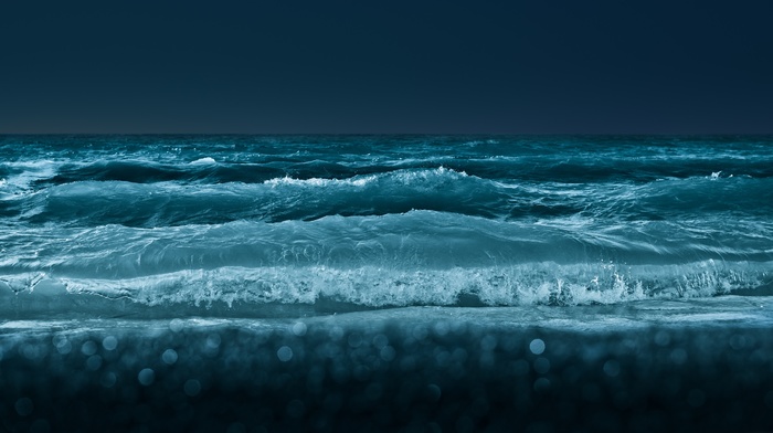 water, waves, sea, night