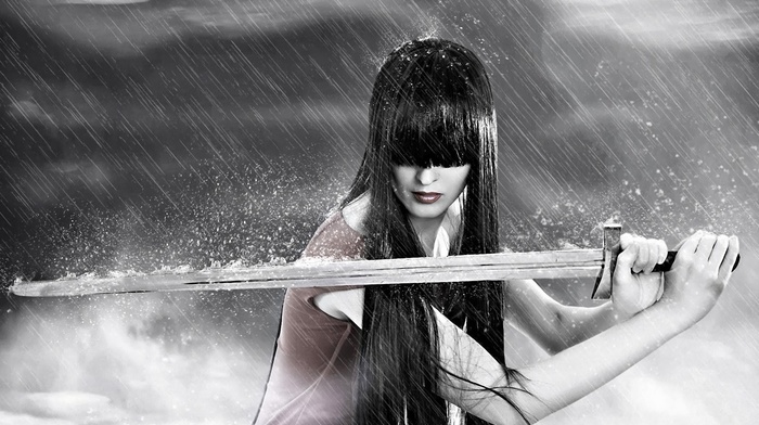 people, bangs, sword, rain